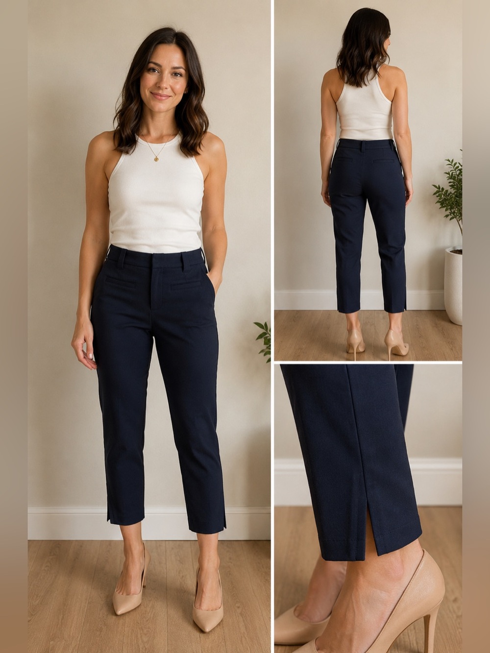 CAbi Barrister Trouser Cropped Navy Ponte Ankle Slit Women’s Size 6